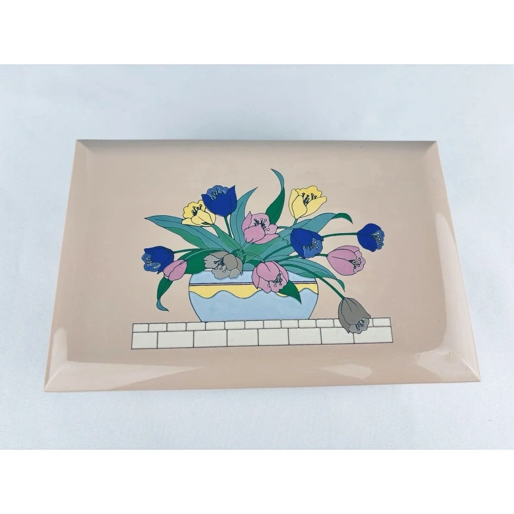 Vintage Otagiri Japan Tulip Pink Lacquerware Musical Jewlery Box Trinket MCM